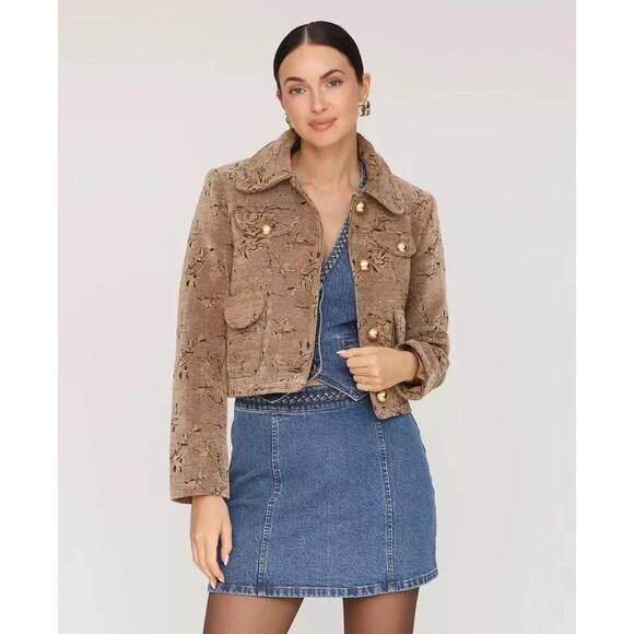 Avec Les Filles Jackets & Blazers - Avec Les Filles Women Tan Floral Corduroy Boho Casual Cropped Jacket Size XL